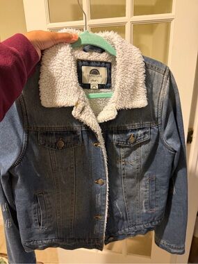 Sunset Lane Sherpa-Lined Denim Jacket in Blue with White Collar